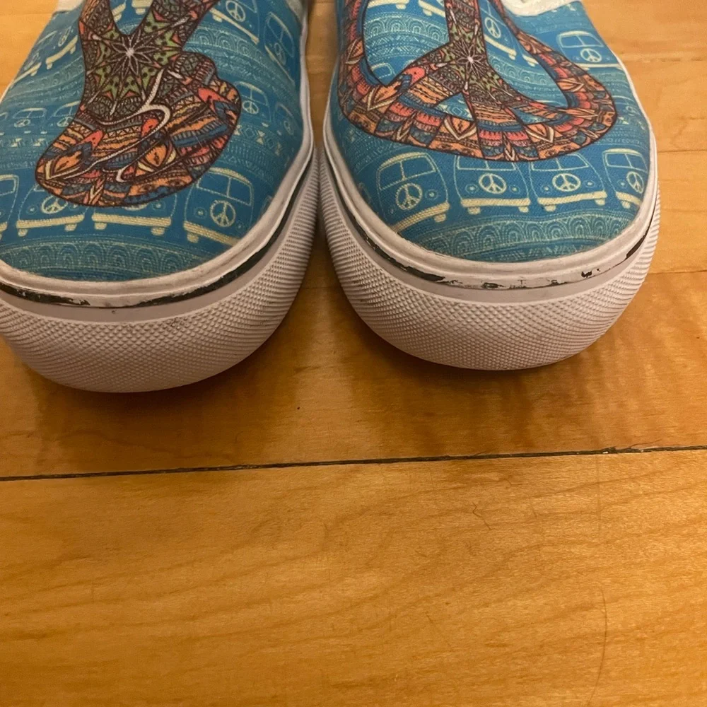 Yes We Vibe Turquoise Peace Sign & V Peace Slip-On Sneakers